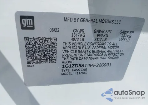 2023 Chevrolet Malibu Fwd 1Lt из США, поврежденный, VIN 1G1ZD5ST4PF226901